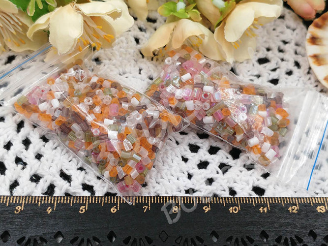 Бисер для проставок 12 рубка 2-3*2-2,5мм МИКС полупрозрачно-непрозрачный (стекло) (20г)