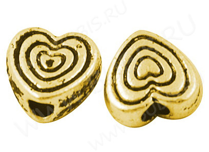 Бусина 175 Сердечко 04 двусторонняя 6*6*3мм античное золото (литьё) (10шт.)
