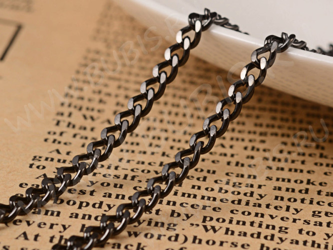 Цепочка S45 Ювелирная сталь панцирная "Бордюрная" 3,7*2,7*0,7мм чёрная (Хирургическая сталь)(50см)