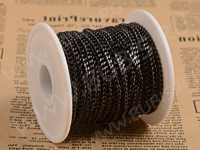 Цепочка S45 Ювелирная сталь панцирная "Бордюрная" 3,7*2,7*0,7мм чёрная (Хирургическая сталь)(50см)