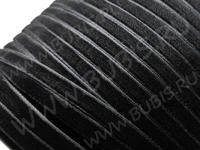 Бархатный шнур 12 плоский для чокеров 19*0,7мм чёрный (вельвет) (1м)