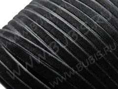 Бархатный шнур 12 плоский для чокеров 19*0,7мм чёрный (вельвет) (1м)