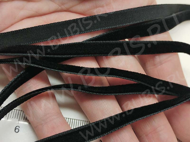 Бархатный шнур 12 плоский для чокеров 19*0,7мм чёрный (вельвет) (1м)