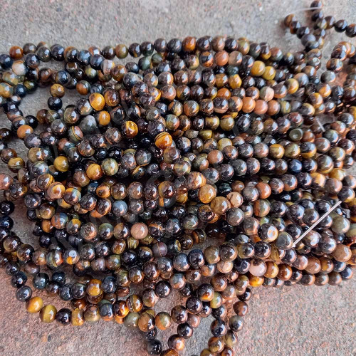 Бусина округлая 6мм МИКС Тигрово-Соколиный глаз (камни) (НИТЬ)