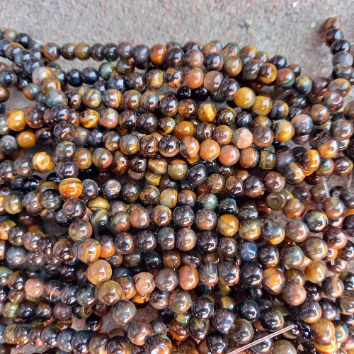 Бусина округлая 6мм МИКС Тигрово-Соколиный глаз (камни) (НИТЬ)