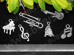 Набор подвесок № 05 Музыкальный 17-35*10-15мм античное серебро (литьё) (комплект из 6шт.)