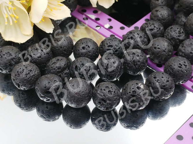 Бусина округлая 16мм Лава вулканическая чёрная (камни)