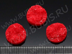 Кабошон декоративный 19 Круг с кристаллами 12*12*4,5мм св.красный непрозрачный (резин)