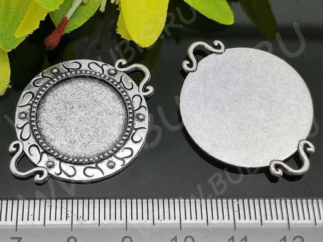 266 Коннектор-сеттинг Круг (сеттинг 18мм) 34,5*26,5*2мм античное серебро (литьё)