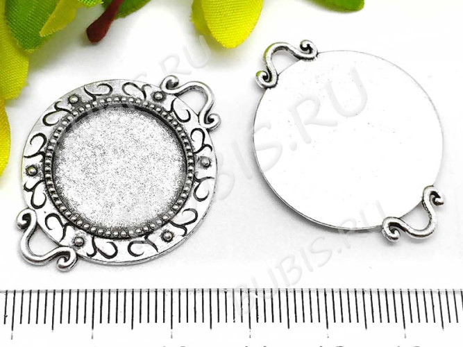 266 Коннектор-сеттинг Круг (сеттинг 18мм) 34,5*26,5*2мм античное серебро (литьё)