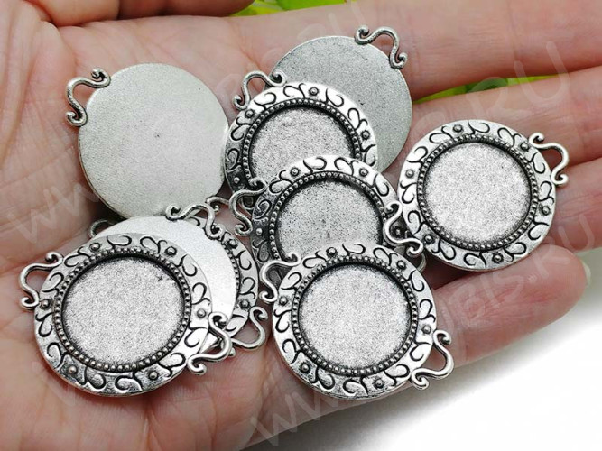 266 Коннектор-сеттинг Круг (сеттинг 18мм) 34,5*26,5*2мм античное серебро (литьё)