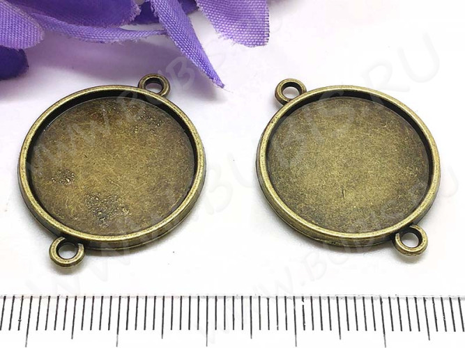 279 Коннектор-сеттинг двусторонний Круг (сеттинг 20мм) 29*23*2,7мм античная бронза (литьё)