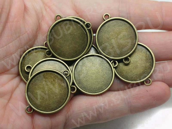 279 Коннектор-сеттинг двусторонний Круг (сеттинг 20мм) 29*23*2,7мм античная бронза (литьё)