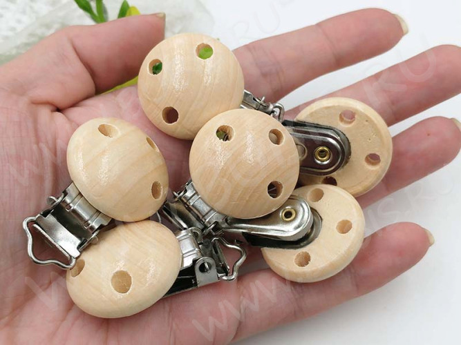 Клипса для соски 01 держатель пустышки 46*29*17мм белое дерево и цвет платины (дерево и Iron)