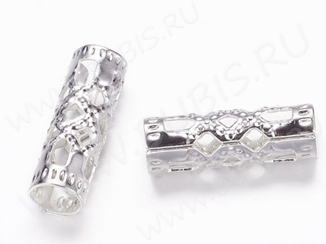(СКИДКИ!!!) Трубочка металлическая 24 ажурная 13*3мм серебристая (Iron) (10шт.)