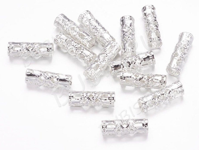 (СКИДКИ!!!) Трубочка металлическая 24 ажурная 13*3мм серебристая (Iron) (10шт.)