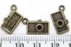 Подвеска Фотоаппарат 04 3D двусторонний почти плоский 15,5*9,5*2,4мм античная бронза (литьё)