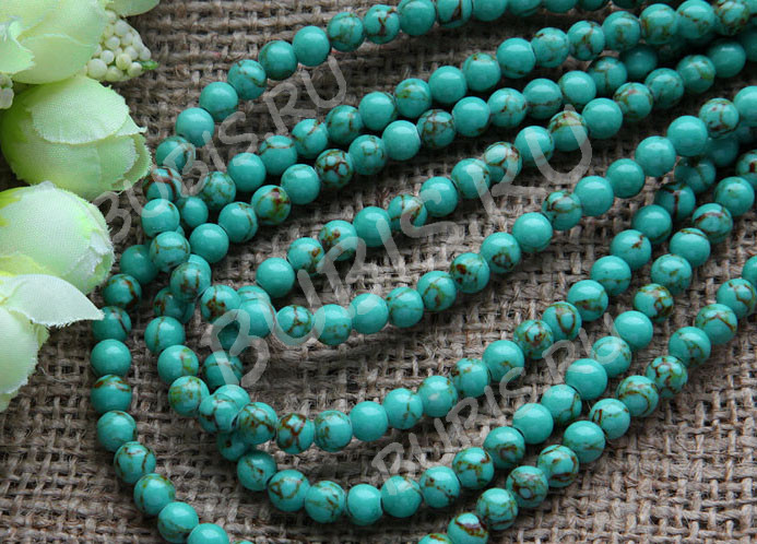 (СКИДКИ!!!) Бусина округлая 8мм Говлит бирюзовый пресс. (камни) (10шт.)