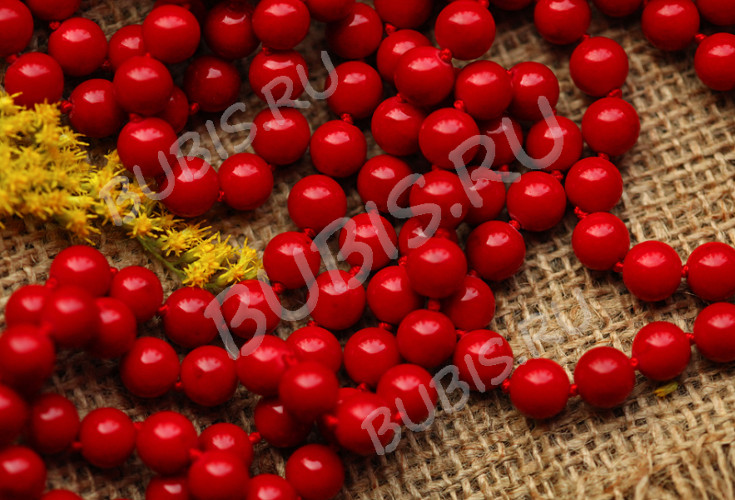 (ОПТ) Бусина округлая 4мм Коралл красный пресс. (камни) (НИТЬ)