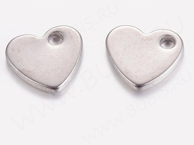 Подвеска Жетон 16 Сердечко 10,5*9,5*1,5мм цвет платины (Хирургическая сталь)
