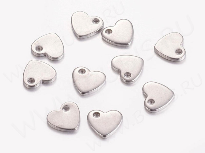 Подвеска Жетон 16 Сердечко 10,5*9,5*1,5мм цвет платины (Хирургическая сталь)