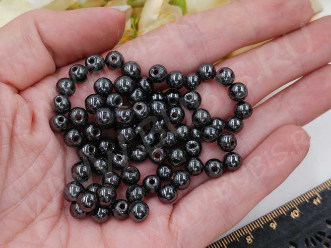 (СКИДКИ!!!) Бусина округлая 5,5-6,5мм магнитный Гематит (камни)(20шт)