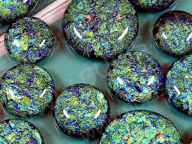 Кабошон Фьюзинг Круглый 14мм Дихроик зеленый с синим на чёрном