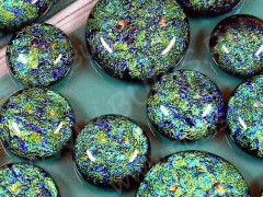 Кабошон Фьюзинг Круглый 14мм Дихроик зеленый с синим на чёрном