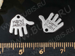 (СКИДКИ!!!) Подвеска Ладошка 01 двусторонняя &quot;Hand Made&quot; 13,2*12,3*1мм античное серебро (литьё) (10шт.)