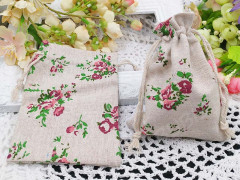 Мешочек холщовый 02 14*10см льняной с цветочками (ткань) (упаковка для украшений)