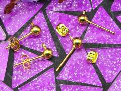 Пуссеты (&quot;гвоздики&quot;) №010 с шариком 4мм и петелькой 15*6*0,7мм золотистые (Brass) (1 пара)