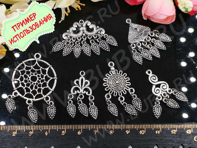 306 Коннектор на 3 нити Ловец снов 34*29*1,8мм античная бронза (литьё)