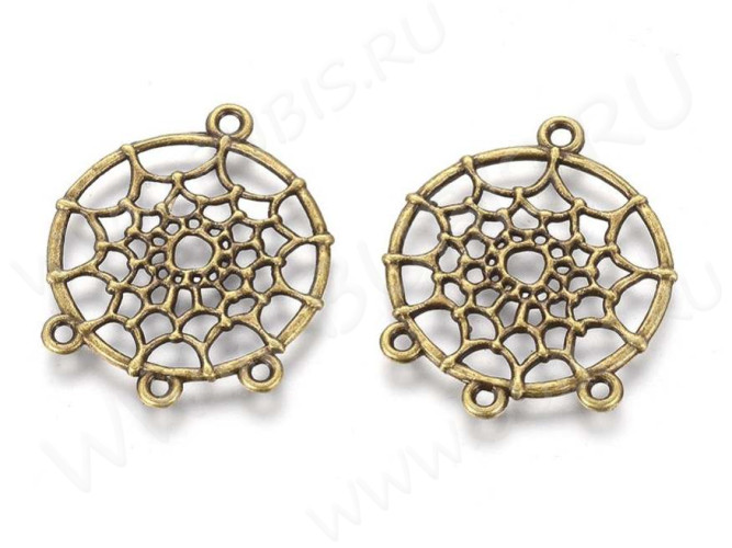 306 Коннектор на 3 нити Ловец снов 34*29*1,8мм античная бронза (литьё)