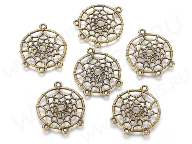 306 Коннектор на 3 нити Ловец снов 34*29*1,8мм античная бронза (литьё)