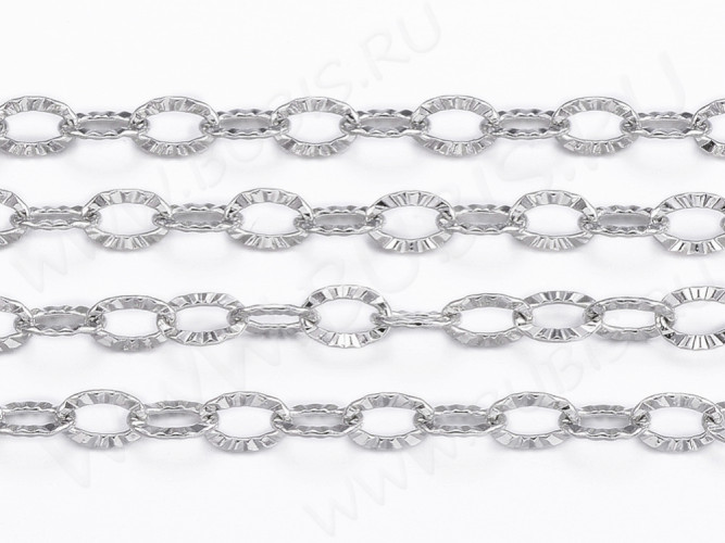 Цепочка S46 Ювелирная сталь простое плетение плоское звено с узором тонкая 3,5*2,4*0,4мм цвет платины (Хирургическая сталь) (50см)