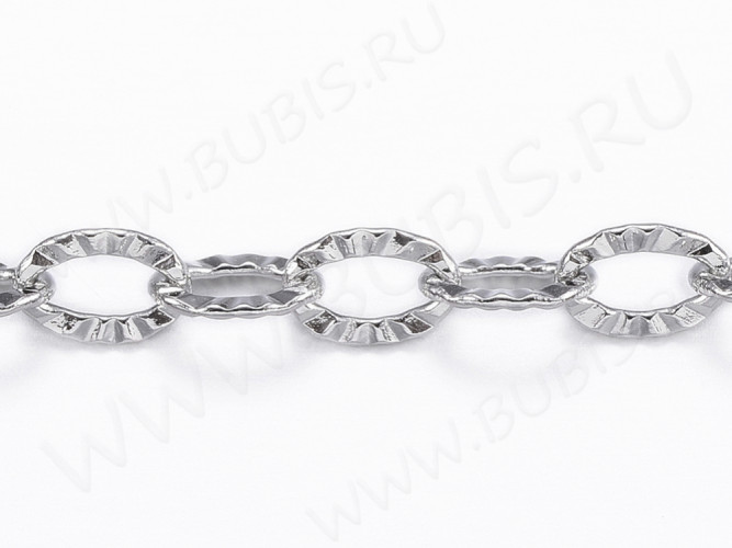 Цепочка S46 Ювелирная сталь простое плетение плоское звено с узором тонкая 3,5*2,4*0,4мм цвет платины (Хирургическая сталь) (50см)