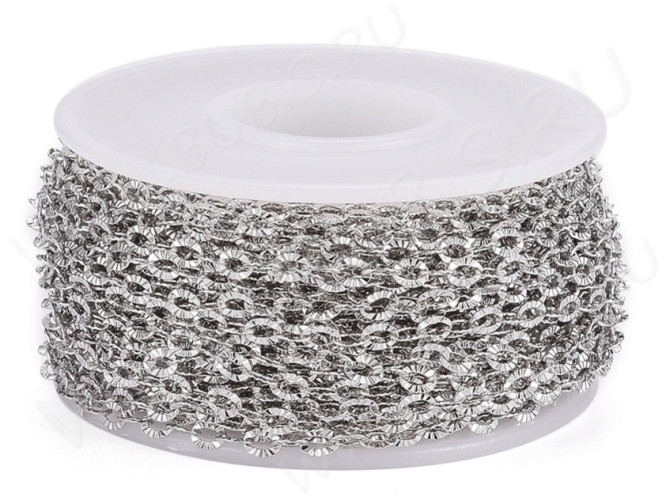 Цепочка S46 Ювелирная сталь простое плетение плоское звено с узором тонкая 3,5*2,4*0,4мм цвет платины (Хирургическая сталь) (50см)