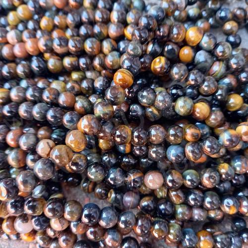 Бусина округлая 8мм МИКС Тигрово-Соколиный глаз (камни) (НИТЬ)