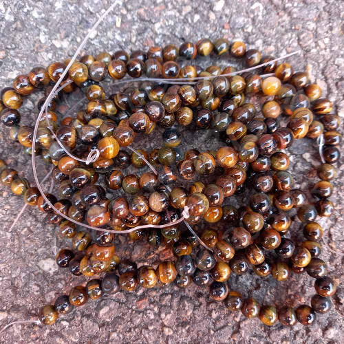 Бусина округлая 8мм МИКС Тигрово-Соколиный глаз (камни) (НИТЬ)