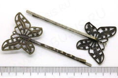 Основа (заготовка) для заколки №05 &quot;невидимка&quot; с Бабочкой 64*30*5,5мм античная бронза (Brass)