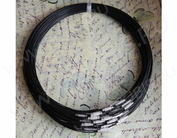 Чокер 03 из стальной проволоки с покрытием и винтовым замочком 2,7мм чёрный (примерно 45см)