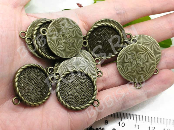 267 Коннектор-сеттинг Круг (сеттинг 20мм) 33*25*2,8мм античная бронза (литьё)