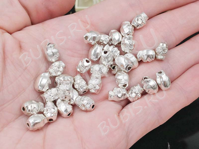 Бусина 170 Череп 03 3D 9*6,5*6,3мм серебристая (литьё)