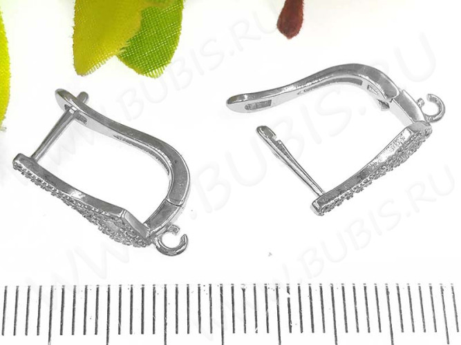 Швензы с английским замком №57 с инкрустацией кубическим цирконием 19*11*5мм цвет платины и прозрачные (Milano LUX) (Brass и фианит) (1 пара)