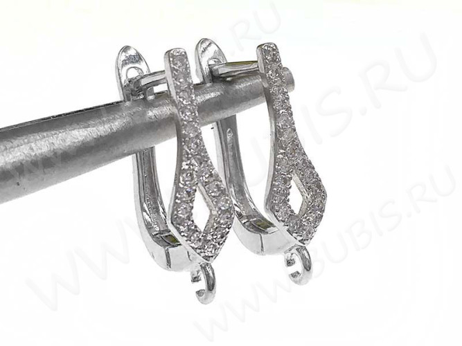 Швензы с английским замком №57 с инкрустацией кубическим цирконием 19*11*5мм цвет платины и прозрачные (Milano LUX) (Brass и фианит) (1 пара)