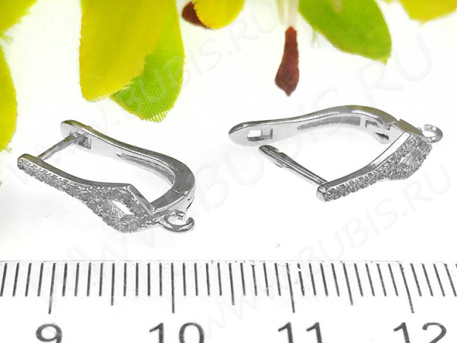 Швензы с английским замком №57 с инкрустацией кубическим цирконием 19*11*5мм цвет платины и прозрачные (Milano LUX) (Brass и фианит) (1 пара)