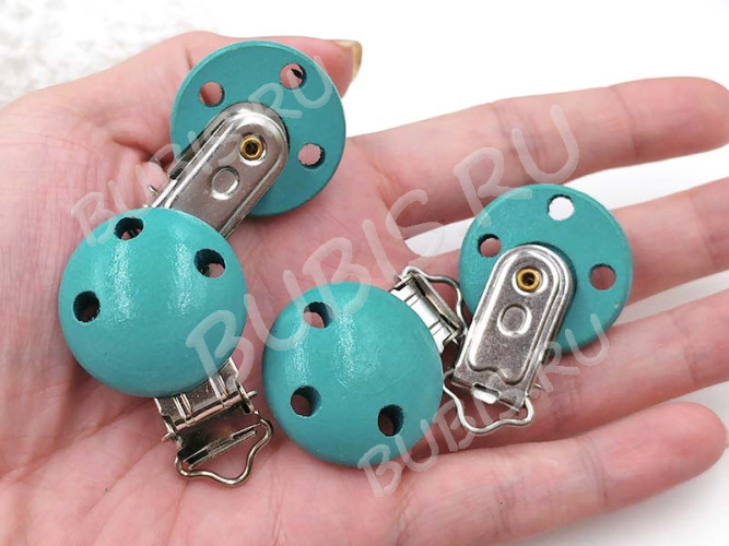 Клипса для соски 01 держатель пустышки 46*29*17мм голубая и цвет платины (дерево и Iron)