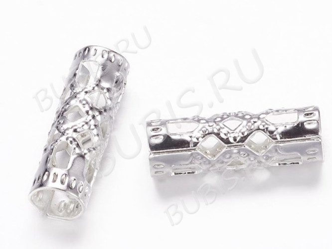 (ОПТ) Трубочка металлическая 24 ажурная 13*3мм серебристая (Iron) (100шт.)