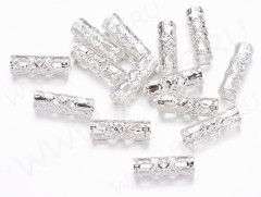 (ОПТ) Трубочка металлическая 24 ажурная 13*3мм серебристая (Iron) (100шт.)