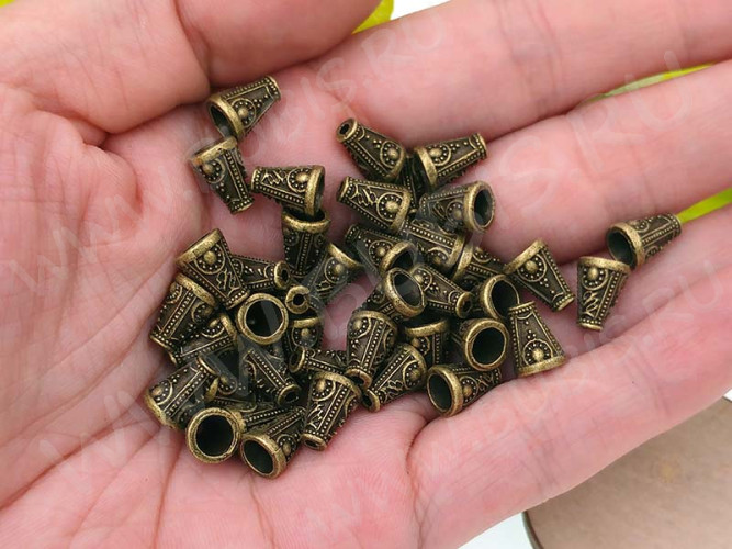 (СКИДКИ!!!) 242 Шапочка Конус узорчатый концевик 9*6,5*6,5мм античная бронза (литьё) (10шт.)